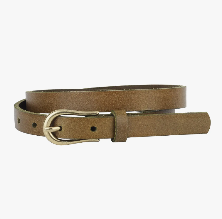 Wide Brass-Toned Ring Buckle Leather Belt –