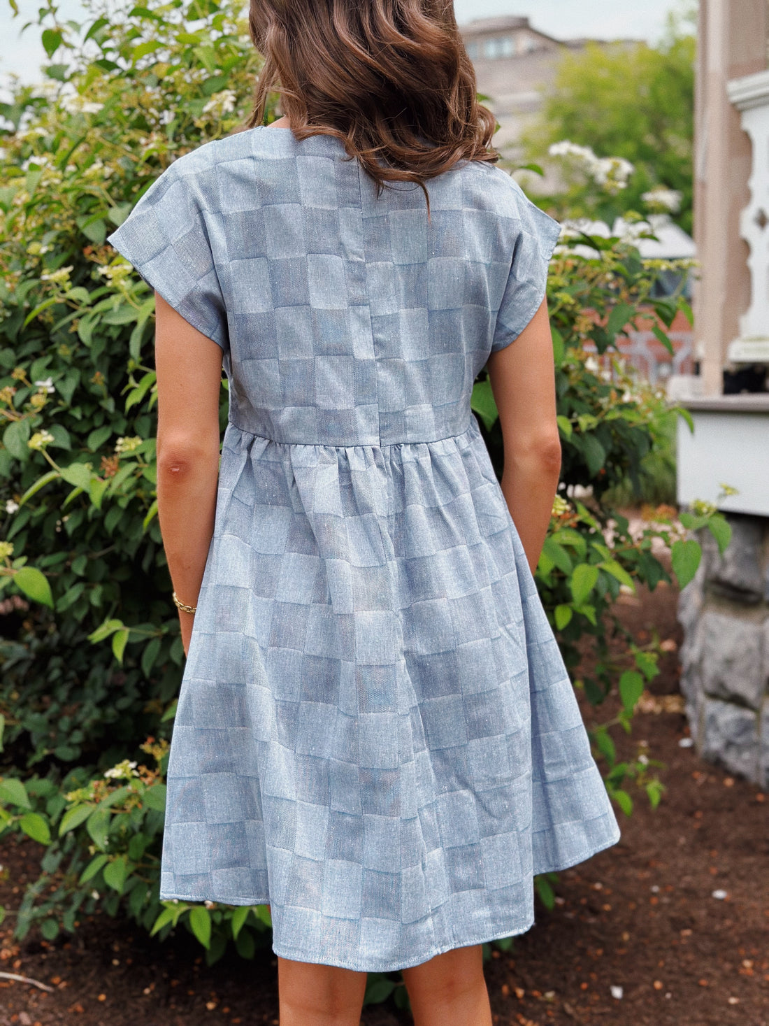 Washed Checkerboard Babydoll Dress