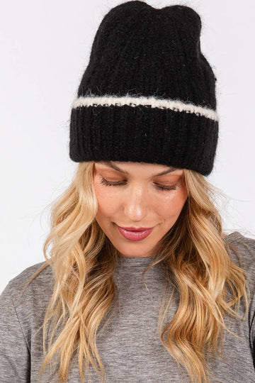 Stripe Detail Fuzzy Beanie