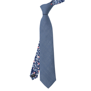 Remington Two-Tone Slate Blue Solid Front + Blue Floral Tail Tie