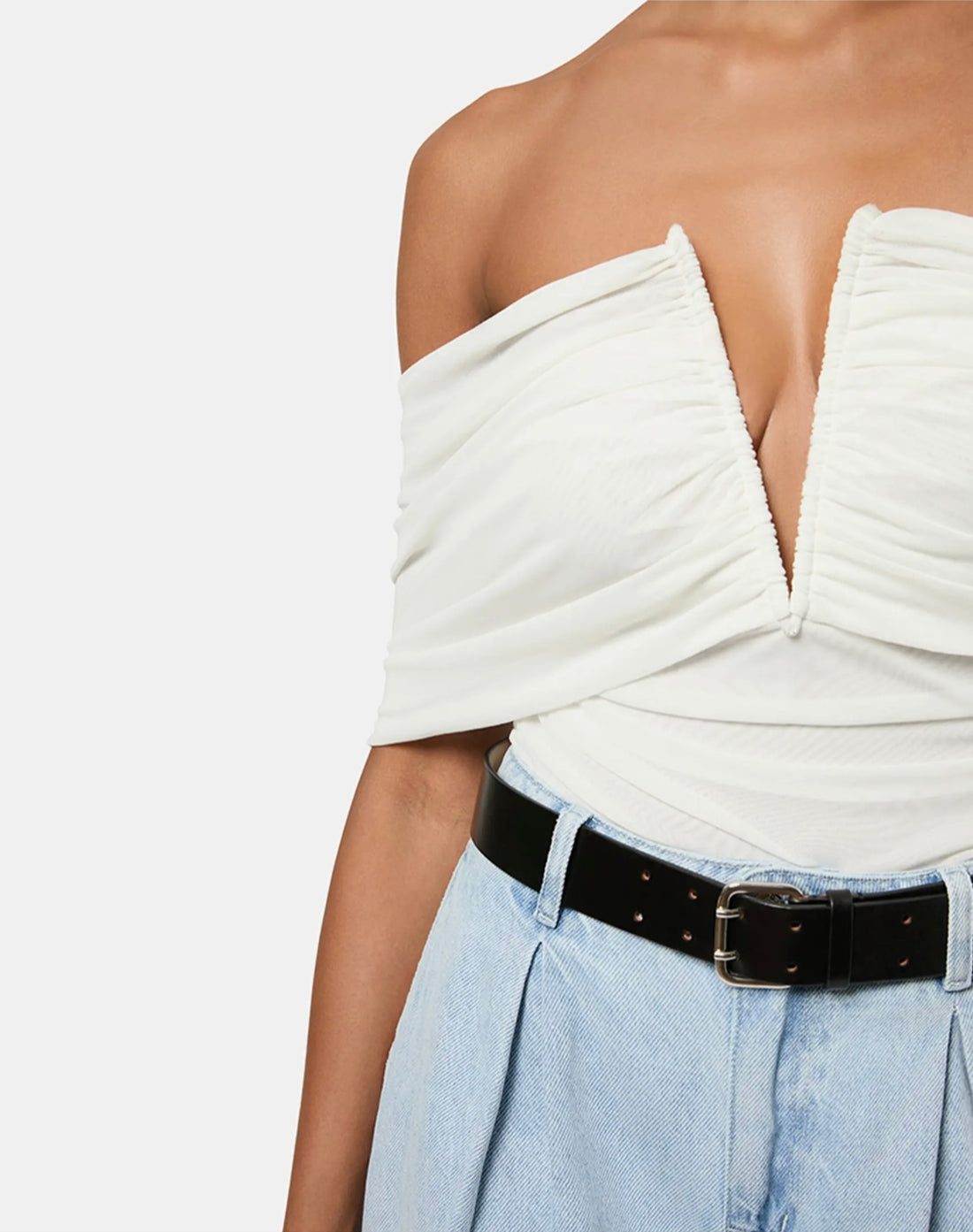 Ruched Off Shoulder Bodysuit