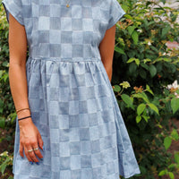 Washed Checkerboard Babydoll Dress