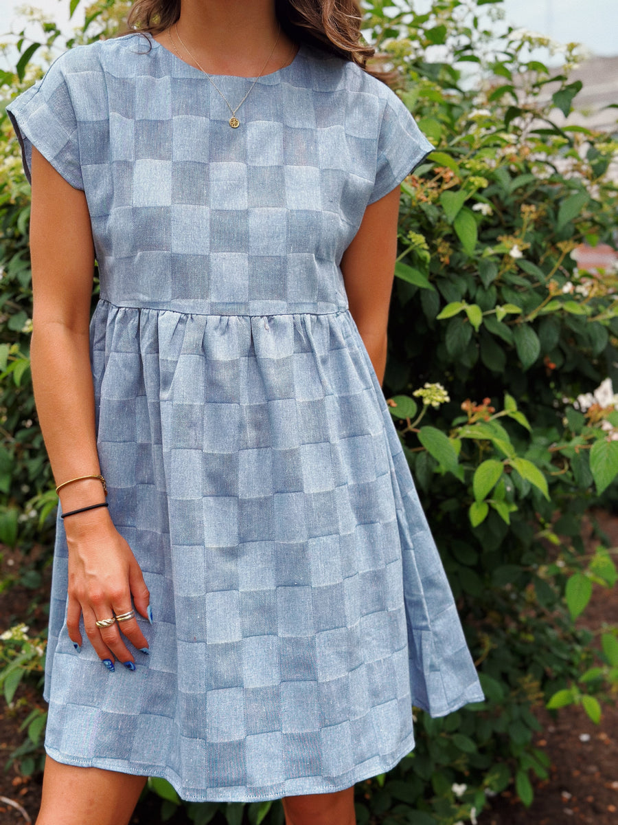 Washed Checkerboard Babydoll Dress