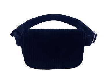 Quilted Velvet Belt Bag: Navy