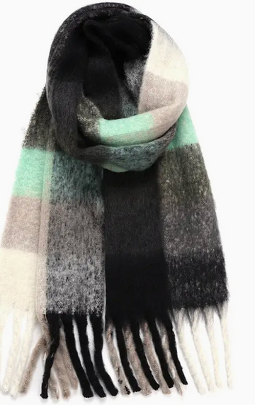 Oblong Plaid Multi Color Brushed Scarf